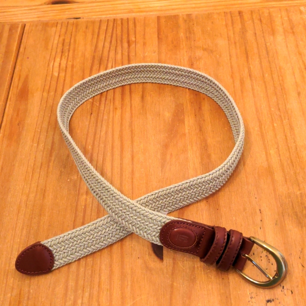 NWOT Liz Claiborne Beige Woven Cotton Belt with Burnished Gold-tone Buckle, M